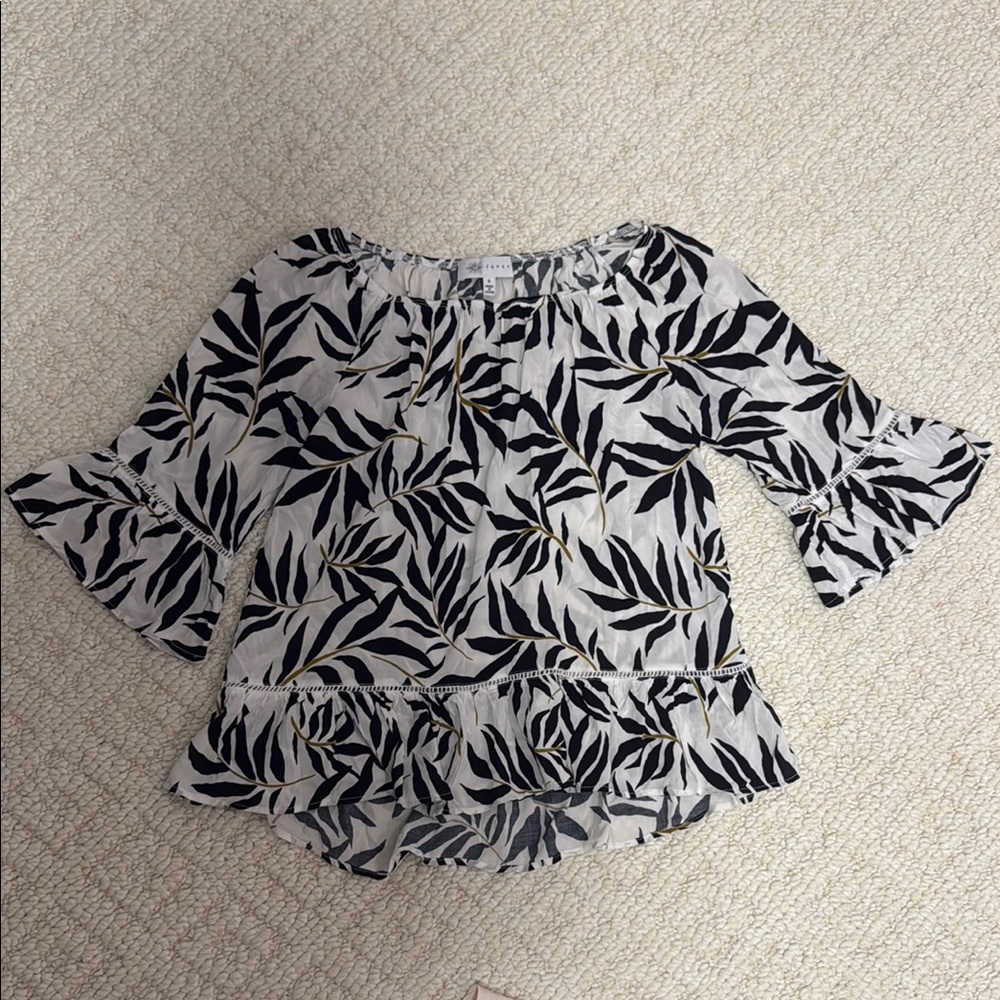 Black and White Ruffled Bell Sleeve Blouse